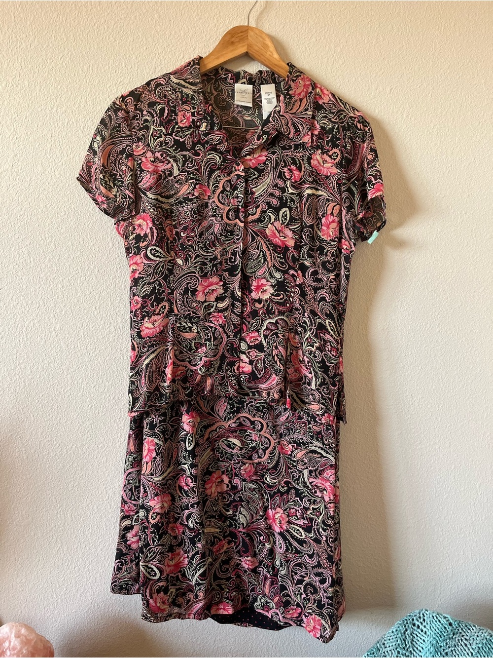 Emma James black & pink floral and paisley print midi skirt and top set